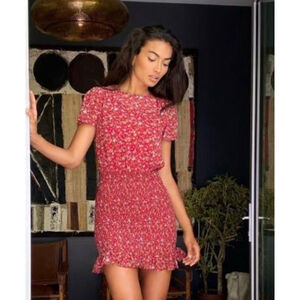 Women's Talulah Red Floral Smocked Mini Dress S